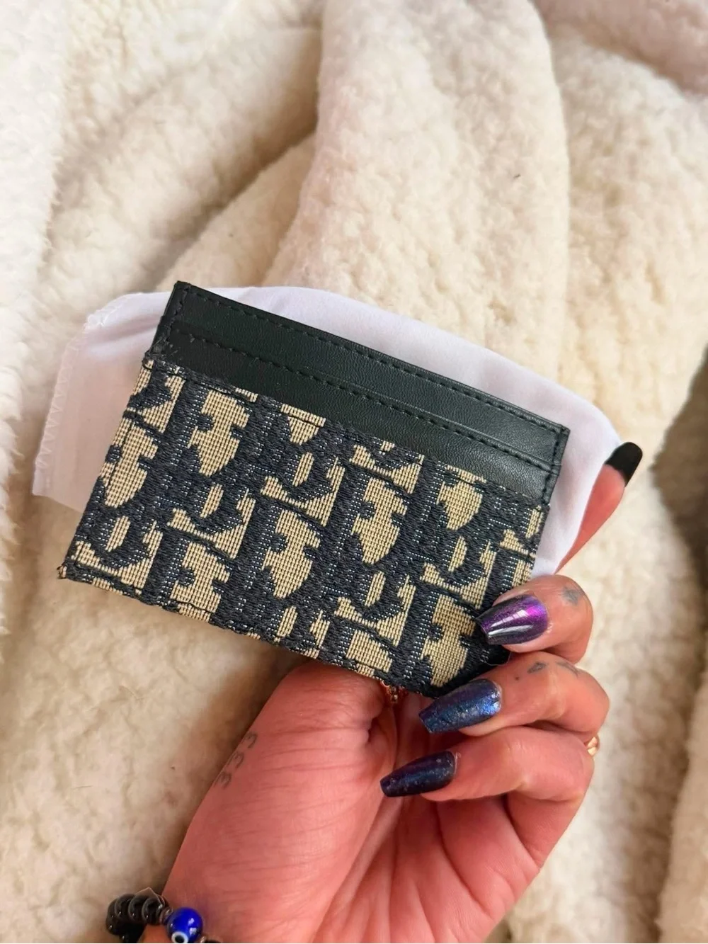 Dior Navy & Beige CD Canvas Card Holder - Dust Bag - Brand New